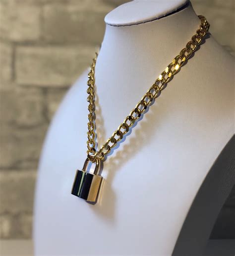 gold colored padlock necklace chain necklace  large gold colored lock