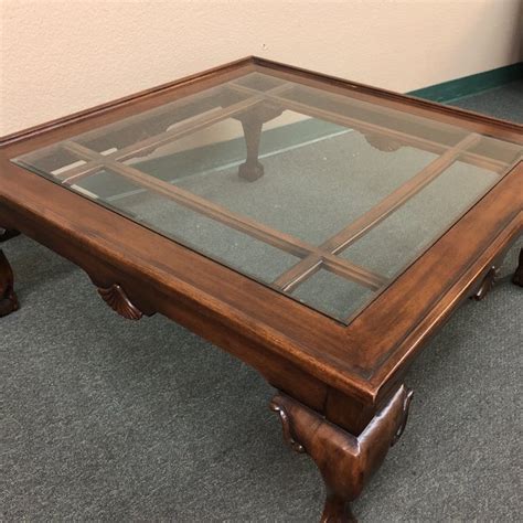 Square Wood And Glass Insert Coffee Table Chairish