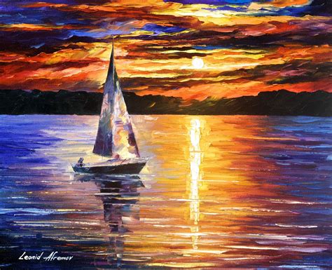 sunset   lake original oil painting  canvas  leonid