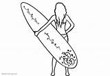 Coloring Surfboard Girl Pages Holding Printable Color Print Kids sketch template