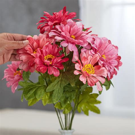 Pink Artificial Zinnia Bush Bushes Bouquets Floral Supplies