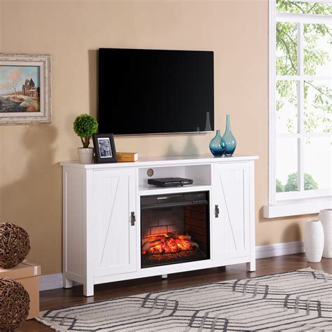 adderly farmhouse style infrared electric fireplace tv stand white