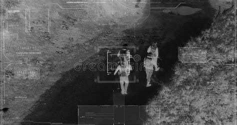 drone  thermal night vision camera view  soldiers walking  war stock footage video