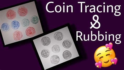 tracing coins  paper coin rubbing   draw coins  color pencils easy bmr coin