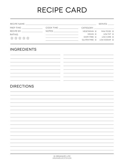 recipe card  black white intended  fillable recipe card