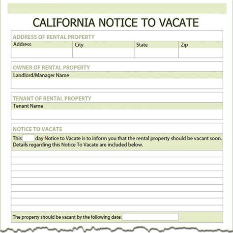 printable  day notice  vacate california