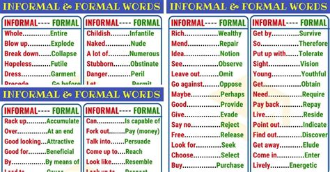 formal  informal language formal  informal words esl