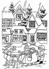 Coloring Christmas Pages Village Santa Kids Claus Houses Coloriage Color Print Noel House Colouring Printable Holiday Scene Adults Sheets Imprimer sketch template