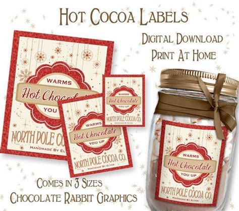 cocoa chocolate label christmas tag digital  printable etsy
