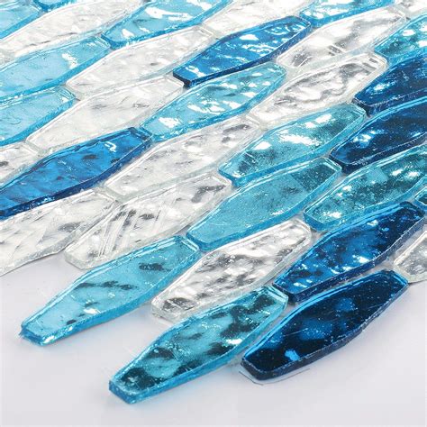 China Sea Blue Glass Mosaic Tile Sheets For Shower Backsplash China