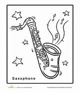 Coloring Music Saxophone Education Worksheets Sheets Kindergarten Teaching Kids sketch template