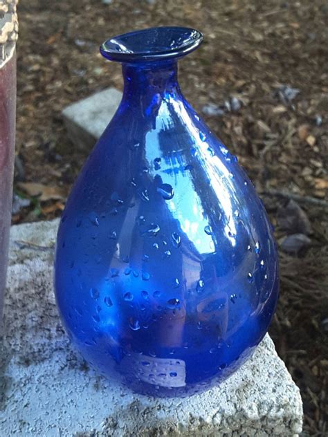 Small Cobalt Blue Tear Drop Bud Vase Hand Blown Glass Vintage Hand