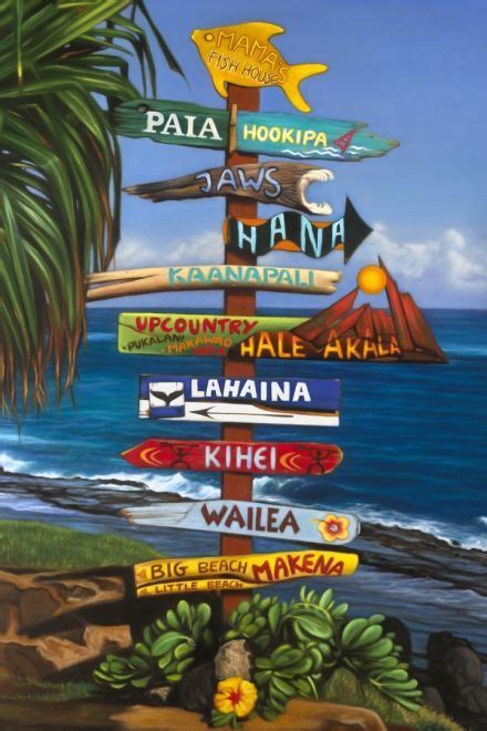 maui directional sign hawaiian art vintage travel posters maui
