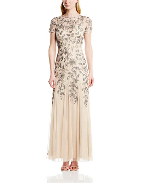 adrianna papell women s floral beaded godet gown taupe