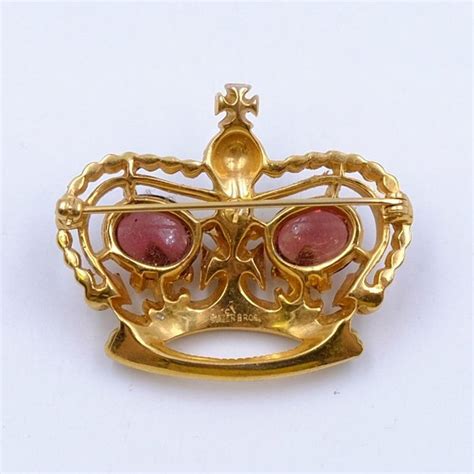 Vintage Jomaz Crown Brooch With Cabochons And Rhinestones 1950 S At 1stdibs