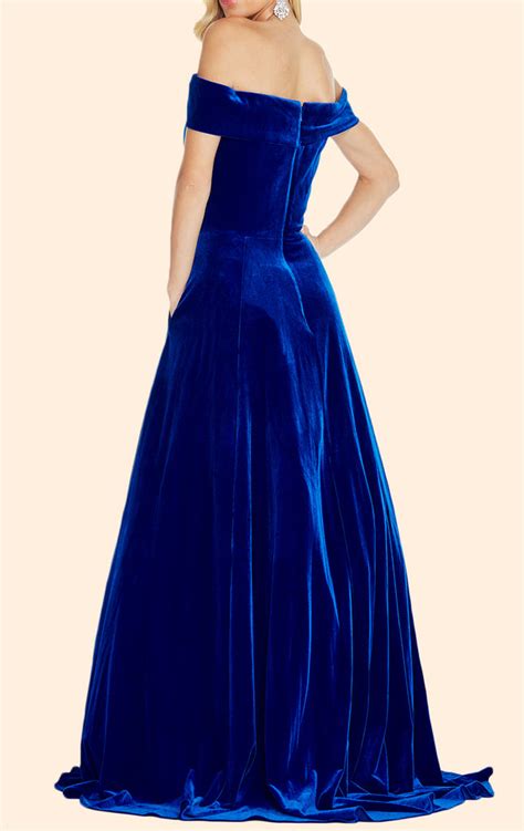 macloth off the shoulder velvet long prom dress elegant royal blue for