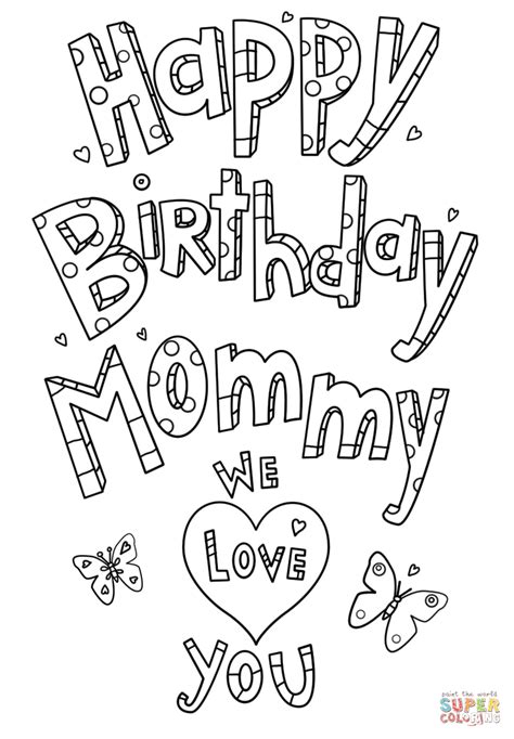 happy birthday mommy doodle coloring page  printable coloring pages