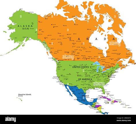 colorful north america political map   labeled separated