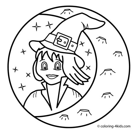halloween witch  moon coloring pages  kids printable
