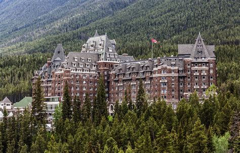 wallpaper forest trees  building canada  hotel canada banff