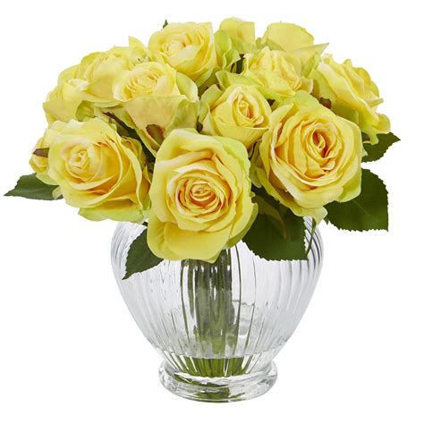 Nearly Natural 9in Rose Artificial Flower Arrangement In Elegant Glass
