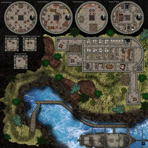 prison tower map  escape route   docks  units