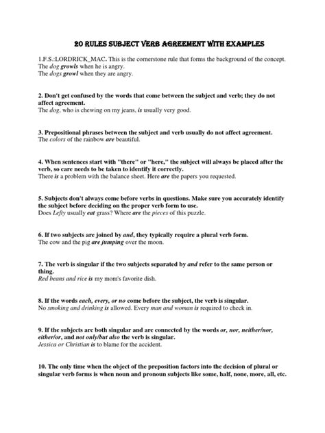 rules subject verb agreement  examples grammatical number