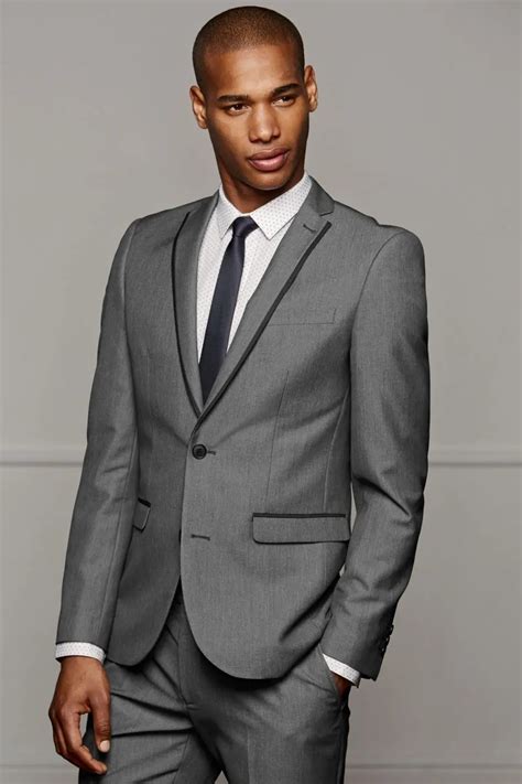 komnudt mens suits  slim fit grey luxury male blazer wedding suit