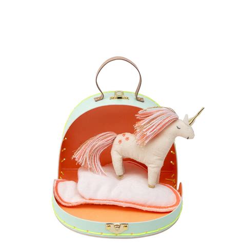 mini unicorn toy  suitcase  meri meri pinks green
