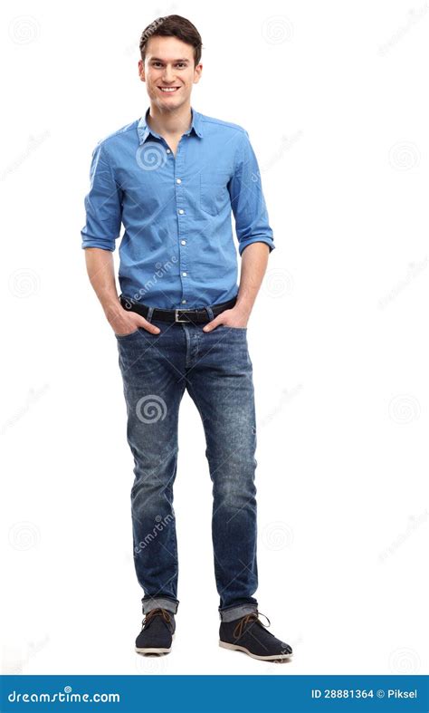 casual young man standing stock photo image  enjoying