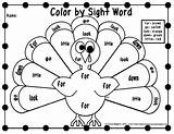 Thanksgiving Sight Word Color Grade Pages Coloring Printables Turkey Dolch First Worksheets Words Kindergarten Sheets Activity Worksheet Spring Activities Pre sketch template
