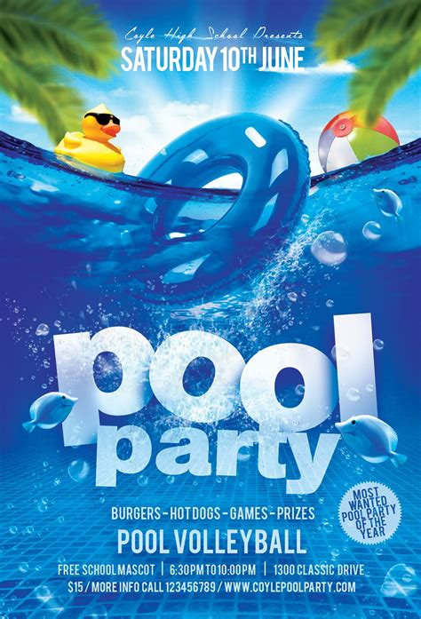 mascots pool party pool party flyers  printable  printable