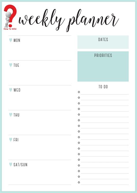 printable weekly planner calendars