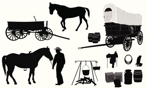 siluet vektor barat ilustrasi stok  gambar  gerobak tertutup kuda pedati