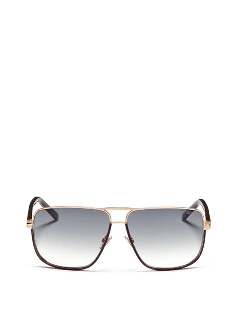 Jimmy Choo Carry Leather Trim Square Aviator Sunglasses In