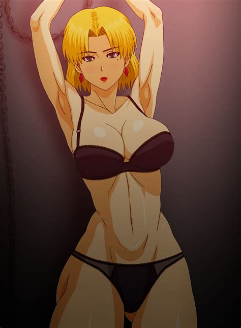 rule 34 arms above head black bra black panties blonde