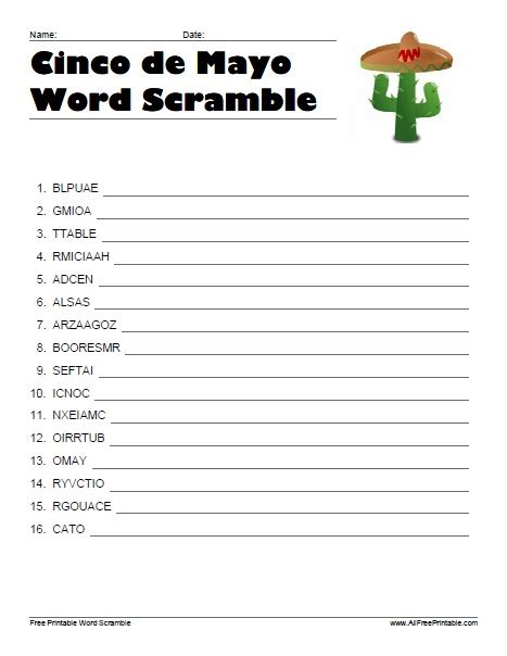 cinco de mayo word scramble  printable