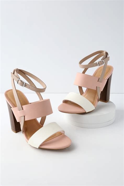 cute pink heels ankle strap heels wood look heels lulus