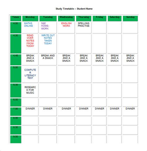 schedule timetable template printable schedule template