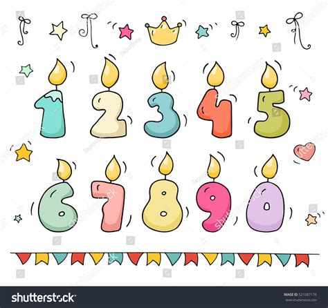 cute colorful numbers set cartoon lighting stock illustration
