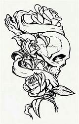 Skull Tattoo Rose Tattoos Dagger Drawings Stencil Ribbon Hand Sleeve sketch template