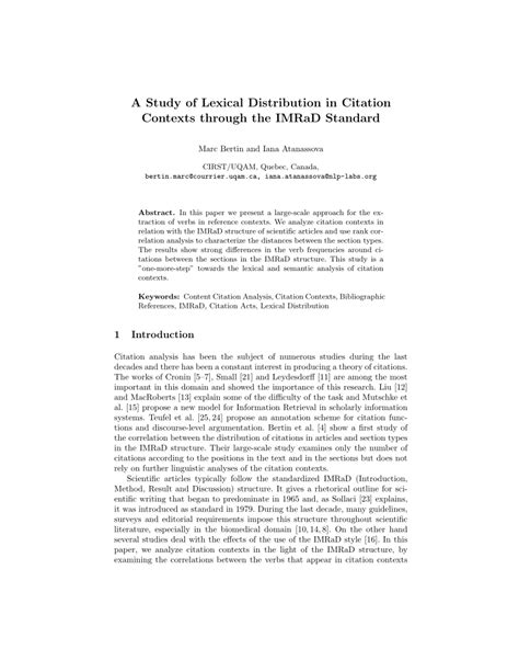 study  lexical distribution  citation contexts