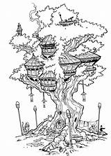 Treehouse Coloring Pages House Tree Drawing Colouring Deviantart Travisjhanson Fairy Inks Houses Drawings Treehouses Adult Printable Books Sheets Forest Line sketch template