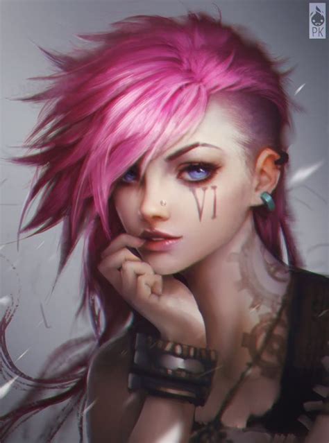 pink hair blue eyes punk girl fantasy wallpaper
