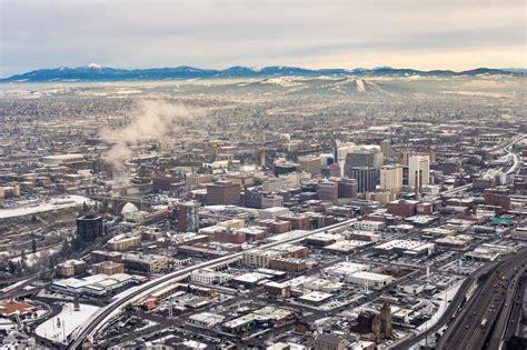 spokane downtown aerial winter spokane drone photography  video