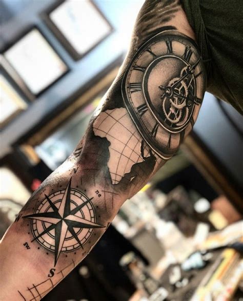 Tatts Tattoo Sleave Tattoosleave Compass Clock Sleeve Tattoos