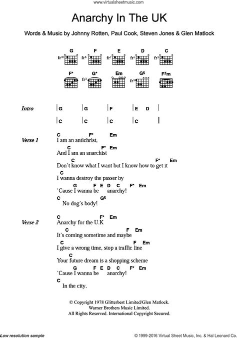 pistols anarchy in the uk sheet music for guitar chords [pdf]