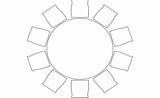 Table Round Plan Chairs Detail  sketch template