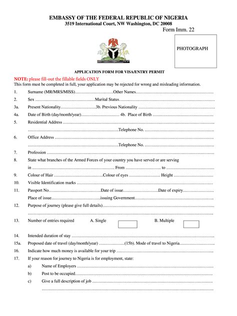 nigerian visa application form pdf fill online printable fillable