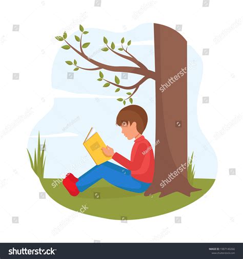cartoon boy sitting  tree